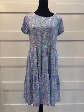 Lilly Pulitzer Lavender Floral Tiered Dress with Green Accents